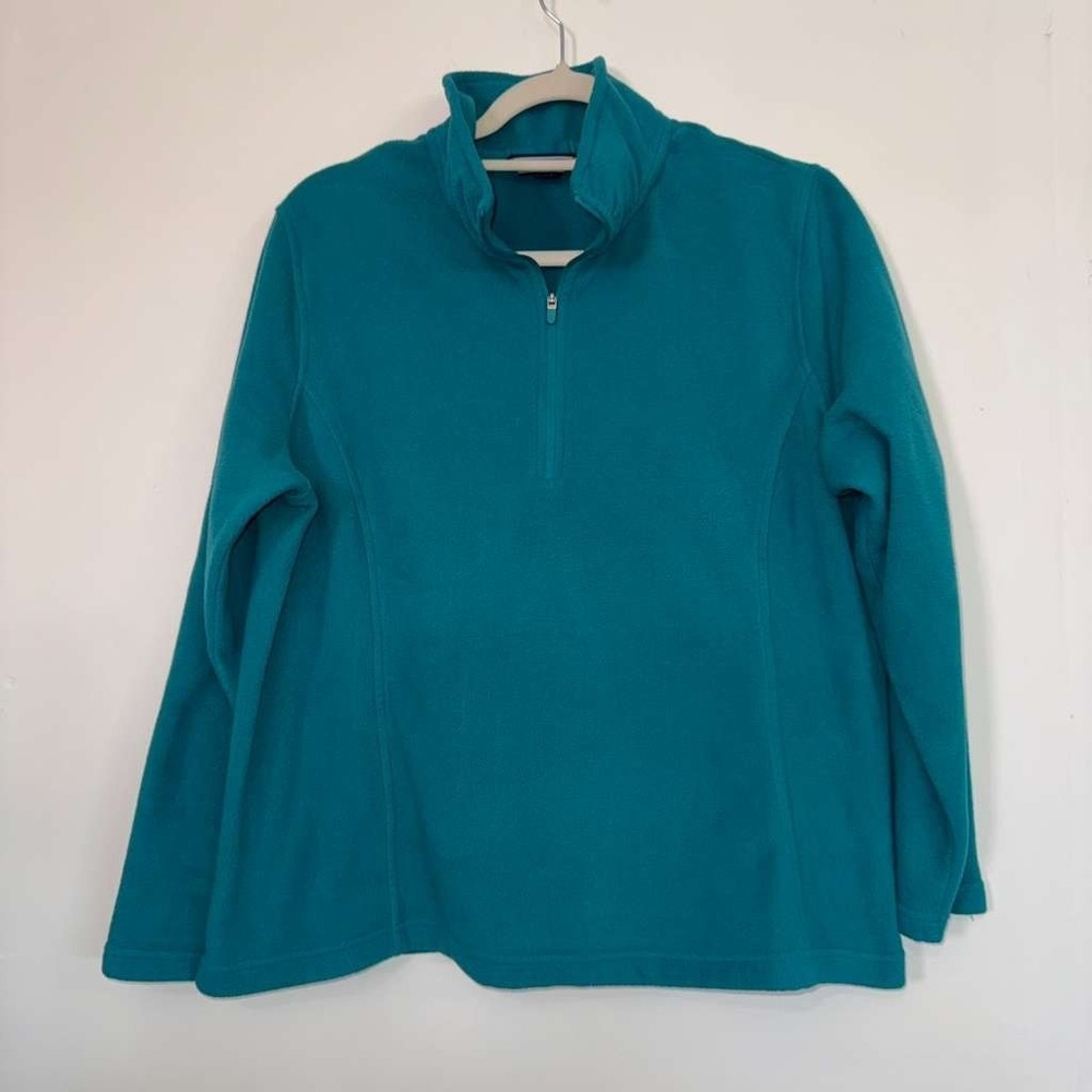 Lands' End Women's Size LP Fleece Pullover Quarter Zip Teal Blue Stand Collar